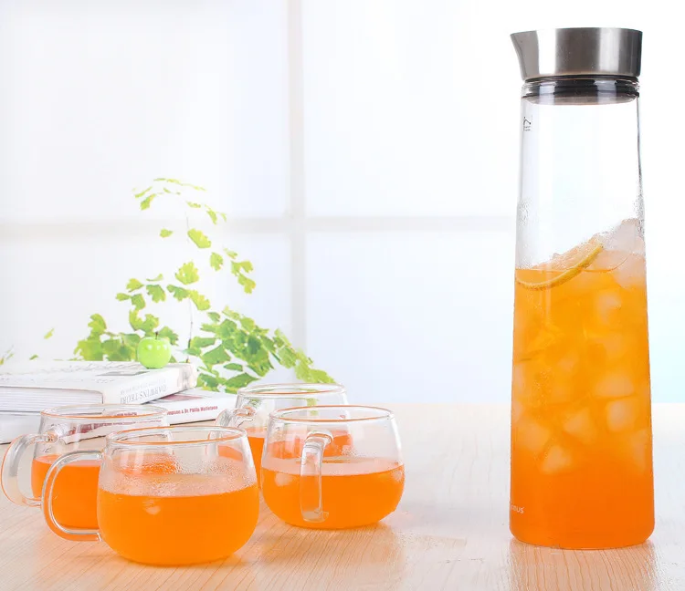 Кувшин для воды из боросиликатного стекла с крышкой горячей/холодной 1000 мл