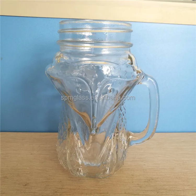 animal shaped fox personalized mason jar 16oz with handle and straw