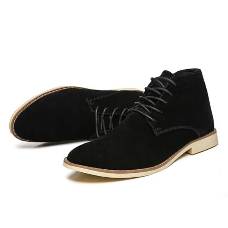 Мужские модные однотонные замшевые ботинки на среднем каблуке, Мужские классические ботинки Chukka со шнуровкой