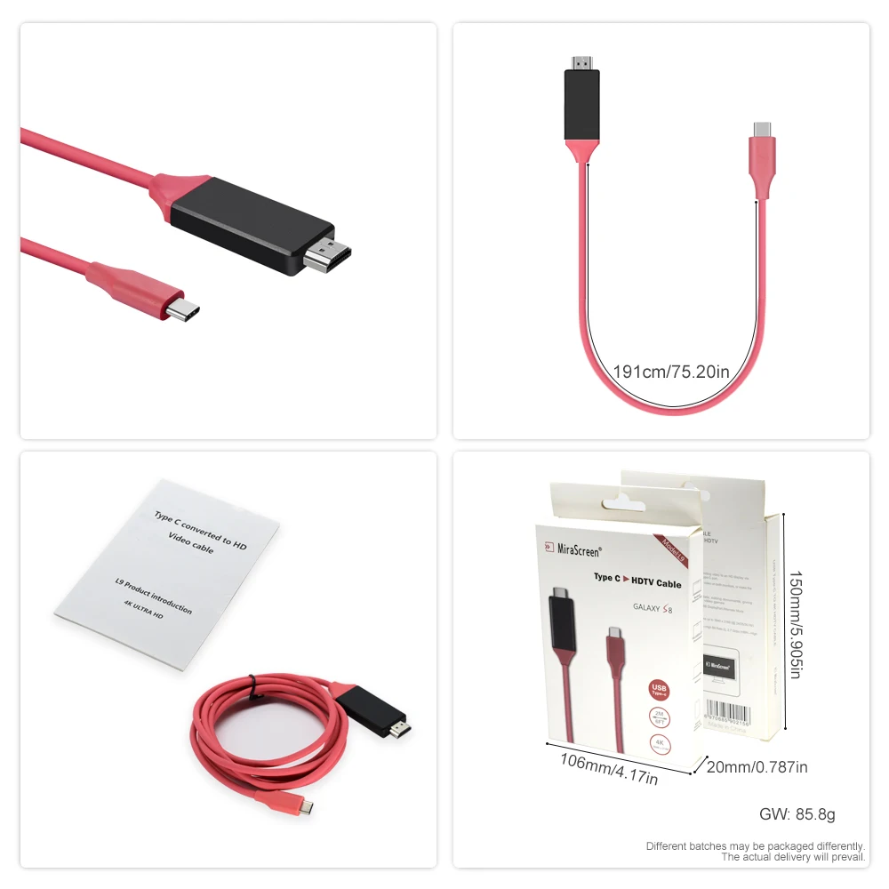 
2m Upgraded version PLUG AND PLAY, Type-c to HDTV Cable, Digital AV Adapter for iPhone 7/6/5 iPad Pro and iPod 