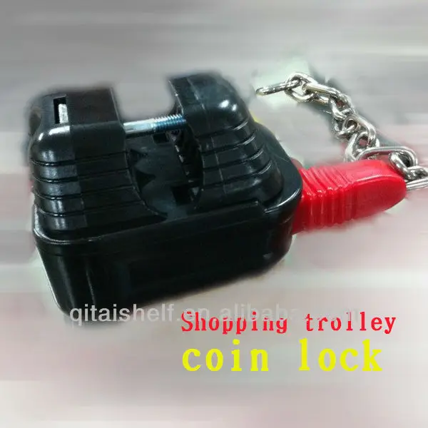 Supermarket shopping cart coin lock