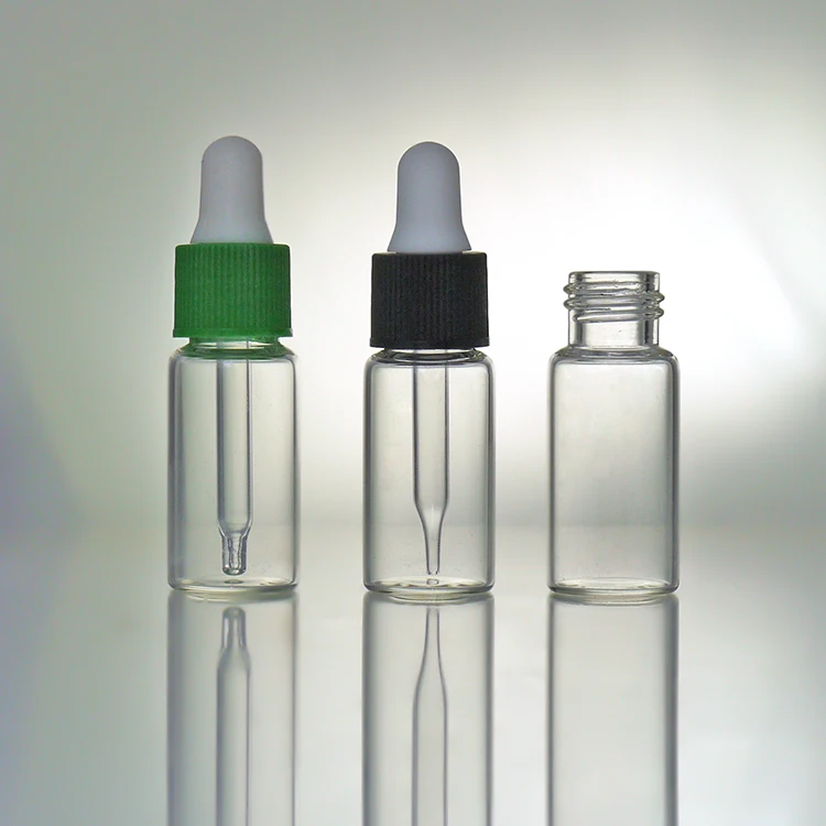 7ml 10ml Tubular Pharmaceutical Clear Amber Small Bottle Empty Glass Dropper Vial Bottle with Plastic Vial Caps and labels