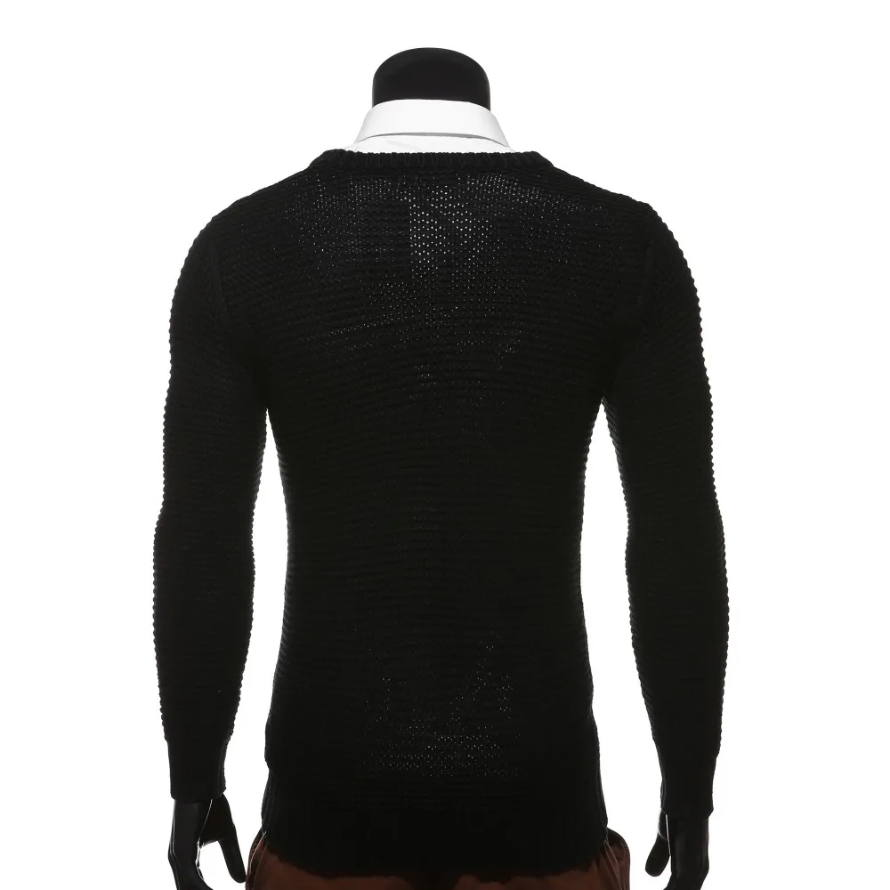 Oem Stylish Solid Black Knitted Cable Pullover Sweater Men Custom