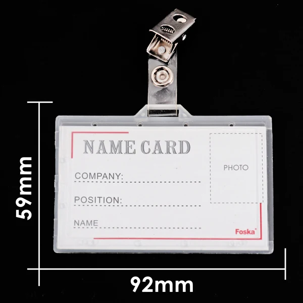 Foska Popular Clear Hard Plastic Id Badge holder PP Transparent Name Tag Badge Holder with metal Clips