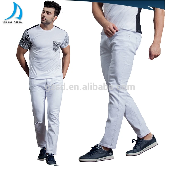 Модные дизайнерские джинсы брюки белые мужские джинсы наличии много в Гуанчжоу