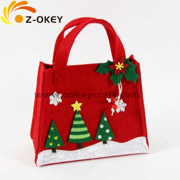 
Red felt decorative bag with tree and star for Christmas Yiwu hot sale 