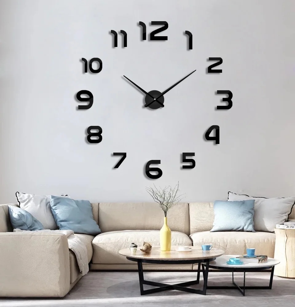 
2019 hot acrylic wall clock for home decor and promotion round plastic mirror digital clock 