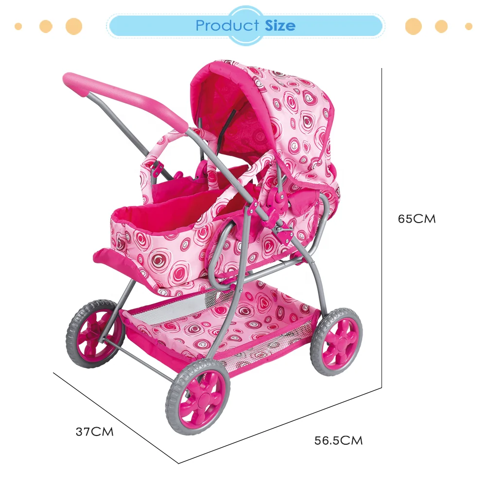 Feili 2019 new fabric pattern dolls prams and pushchairs with storage basket dolls pram toy