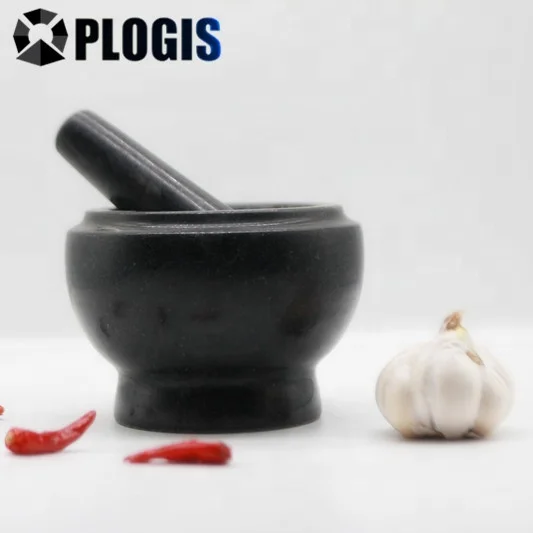 Black Granite marble stone agate Mortar and Pestle set polished surface cheese sets