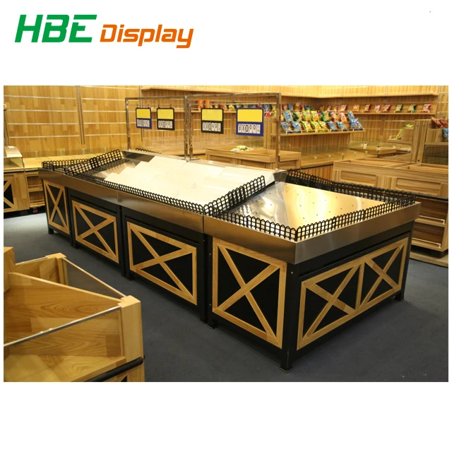 Supermarket Kitchen Fruit and Vegetable Wooden Display Rack for Store