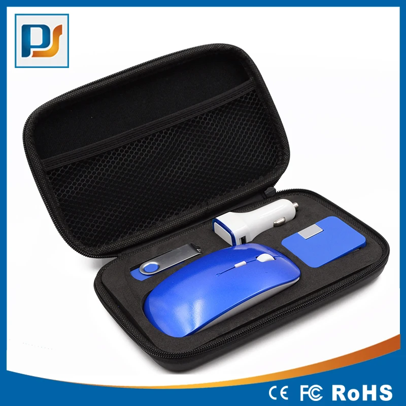 Promotional electronic gift pack Wireless Mouse, USB Flash Drive, USB Hub and Car Charger
