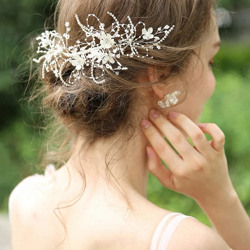 Luxury Crystal Pearl Flower Headdress Jewelry Bridesmaid Bridal Wedding Hair Combs For Women