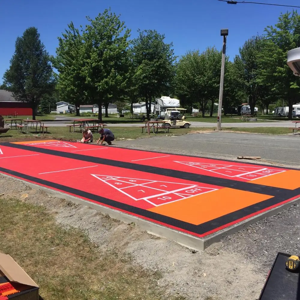 Flat surface PP interlock indoor shuffleboard court tile suspended sport  flooring