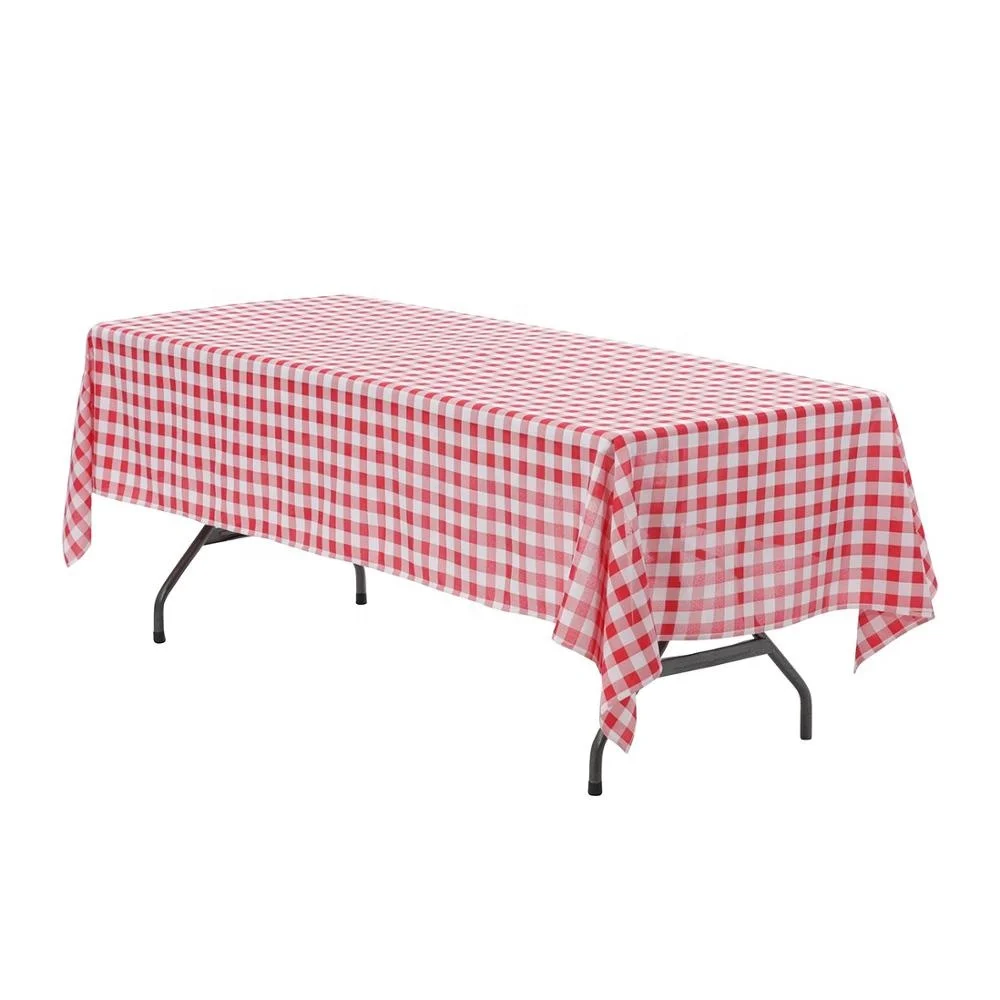 Rectangular Heavy Duty Table Cover Red And White Checkered Design Premium Plastic Tablecloth Plastic Table Cover