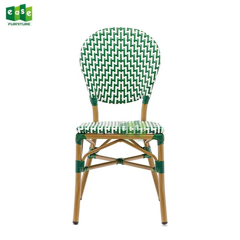(E1184) Outdoor wicker bistro metal chair paris style for cafe restaurant