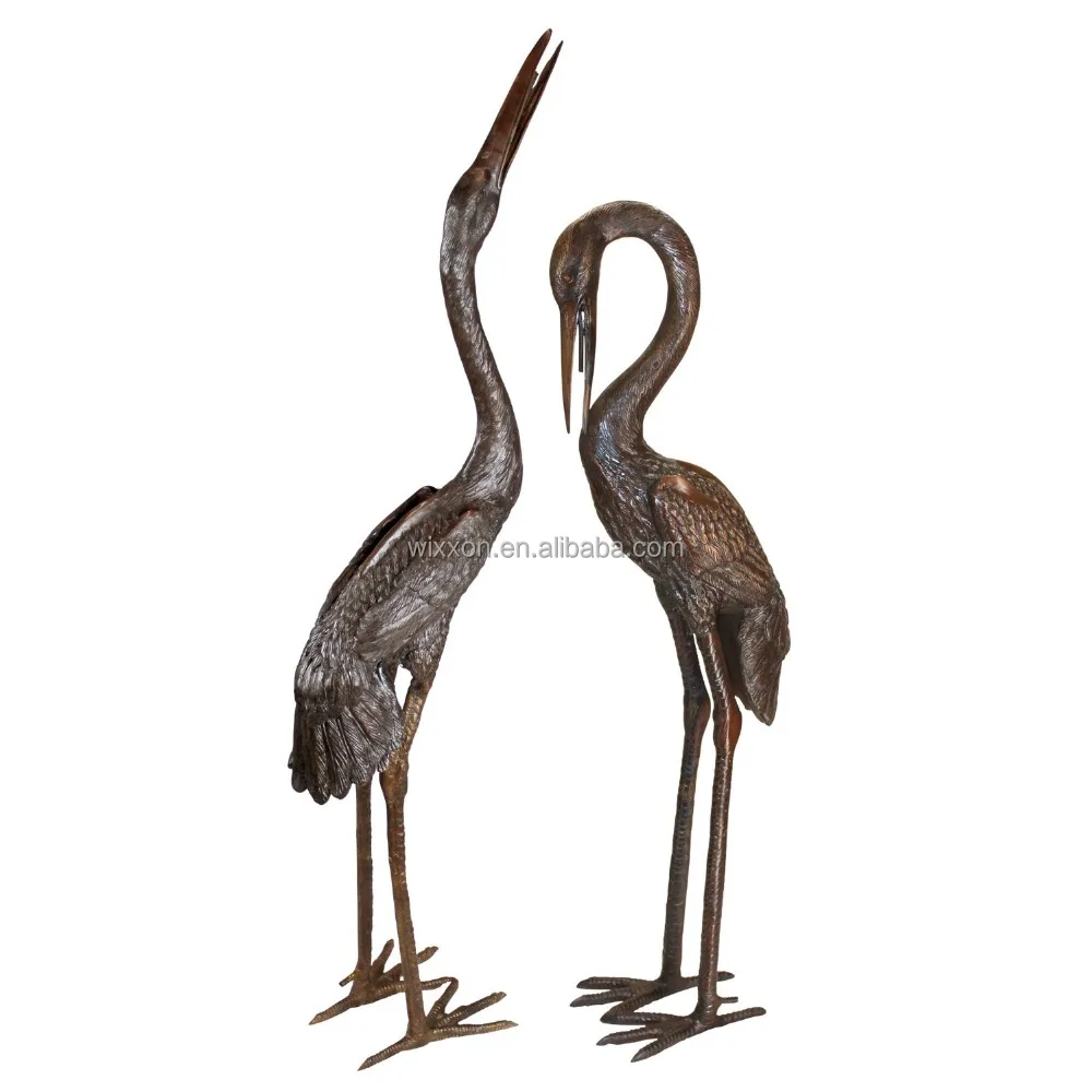 Garden Heron Pair Sculpture/Cast Aluminium Crane Set