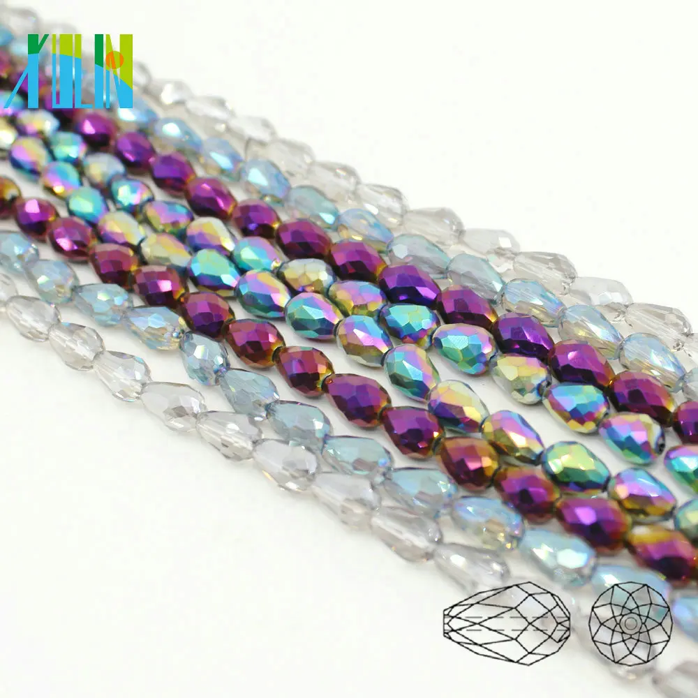 A5500-4# New Design Plate Color 48 Factes Drilled Teardrop Crystal Shaped Glass Beads