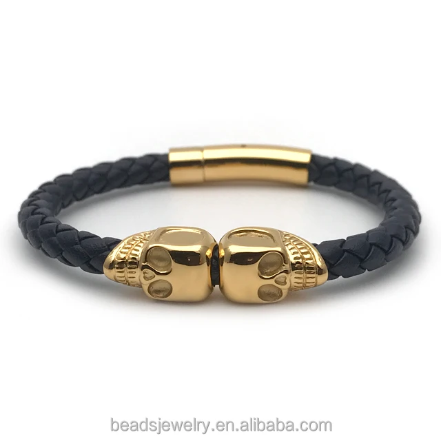 
Best selling products 2017 in USA of engravable bracelets northskull braided cow leather North skull bracelets 