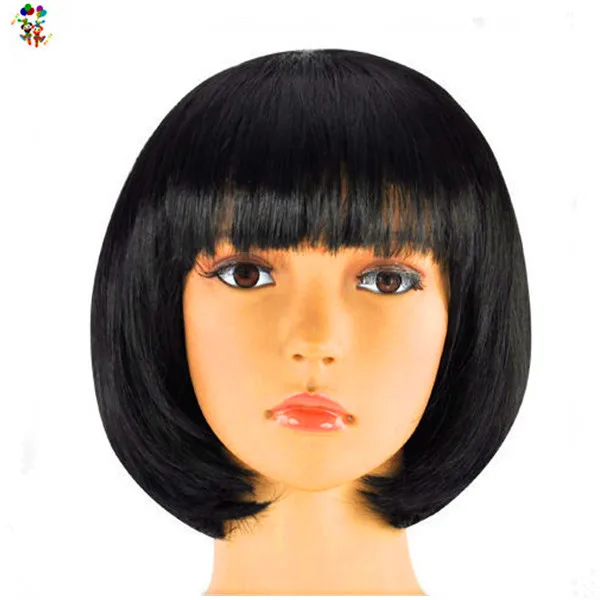 Cheap Wholesale Party Fancy Dress Costume Black Color Short Bob Synthetic Hair Wigs HPC-1934