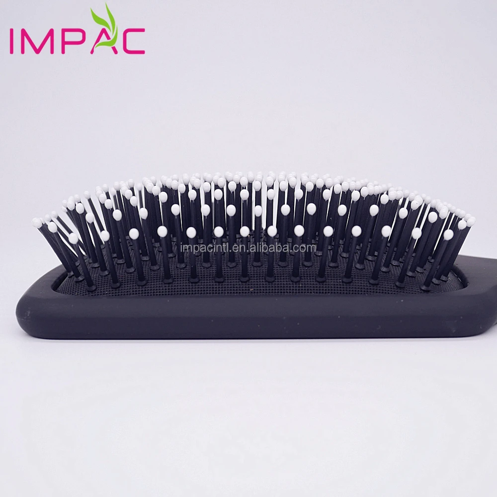 Top grade plastic matte black large paddle hair brush with soft touch handle