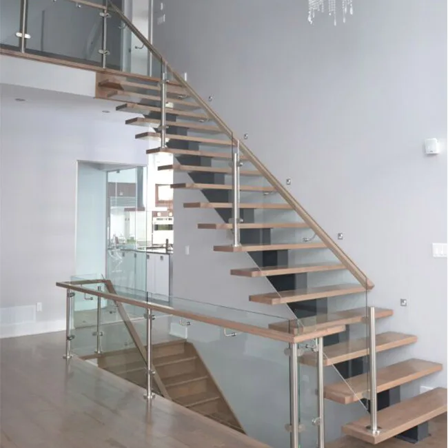 
Modern design straight stair with wood tread/mono beam staircase/central steel spindle stairs 