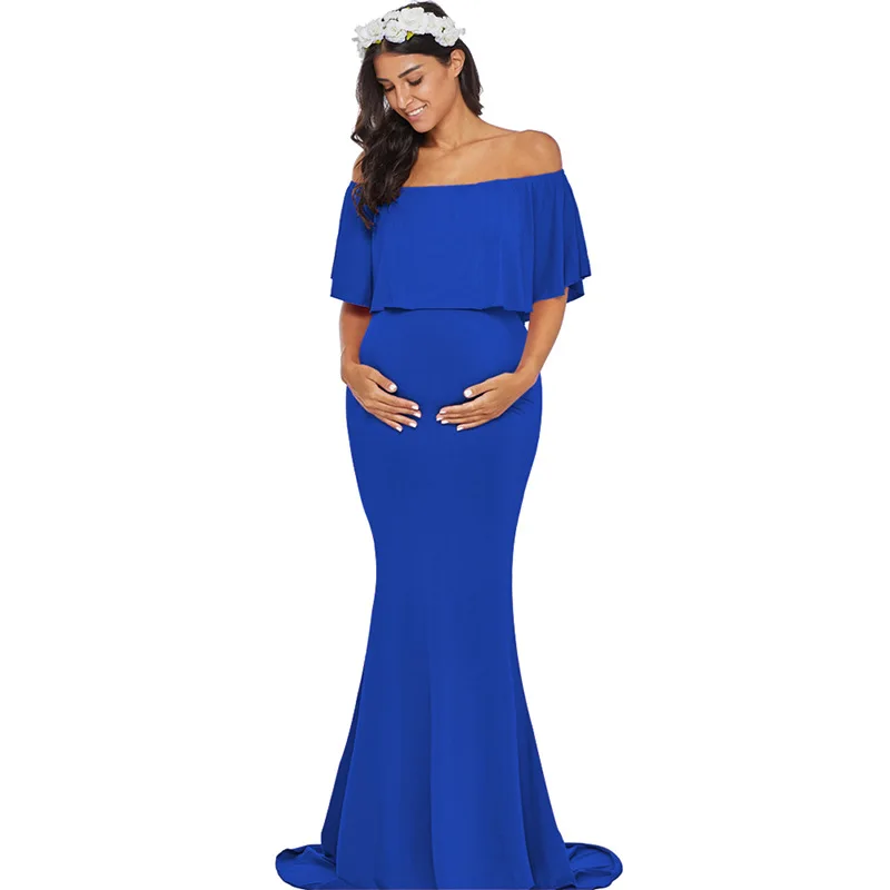 P273 Wholesale 2019 summer pink maternity dress shoulderless fit floral maternity wedding dress