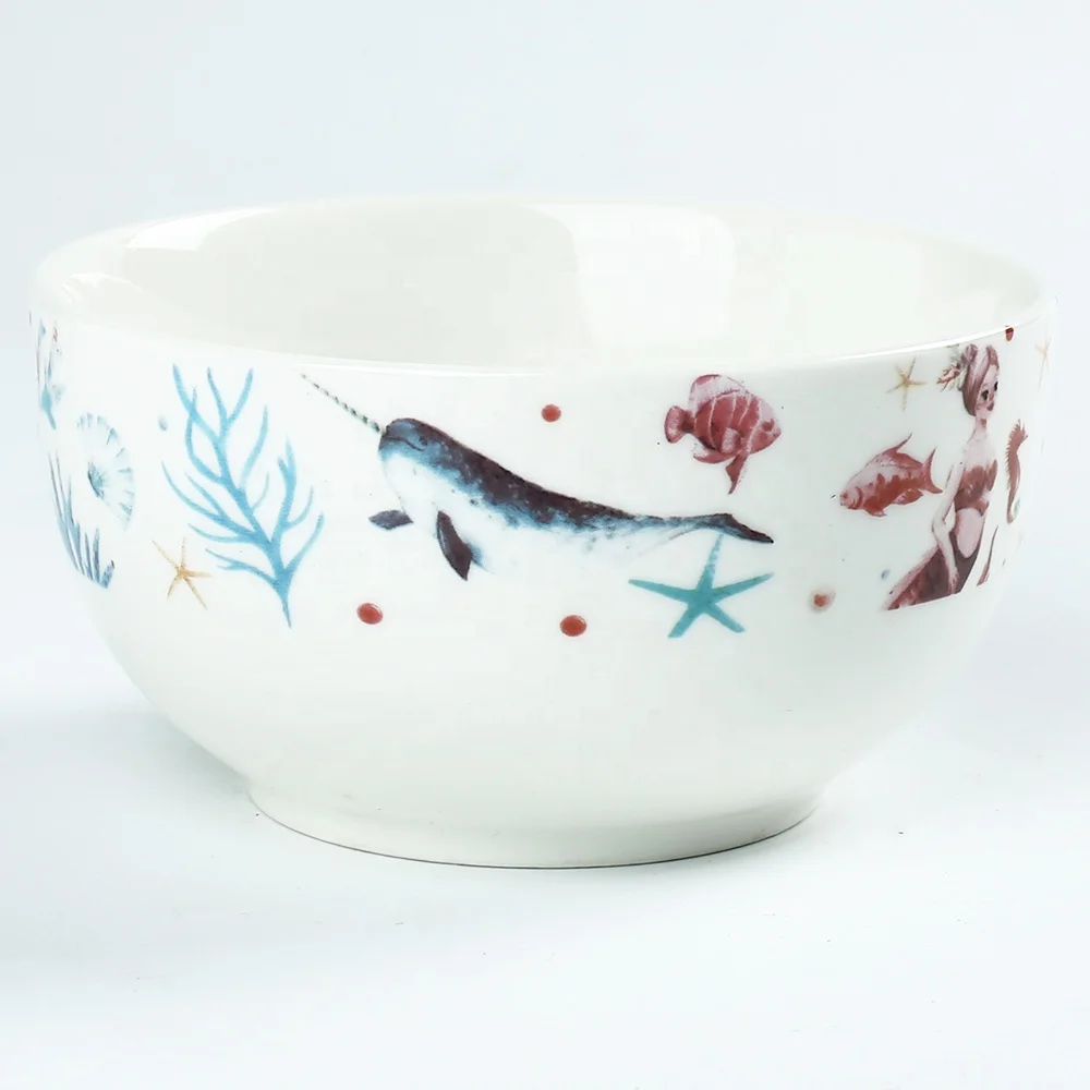 Food Grade Fish Printed Deep Salad Bowls Personalized Ceramic Cereal Bowl