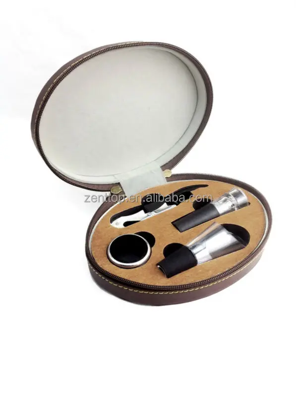 4 шт. Набор Винных инструментов с кожаной коробкой ZT086