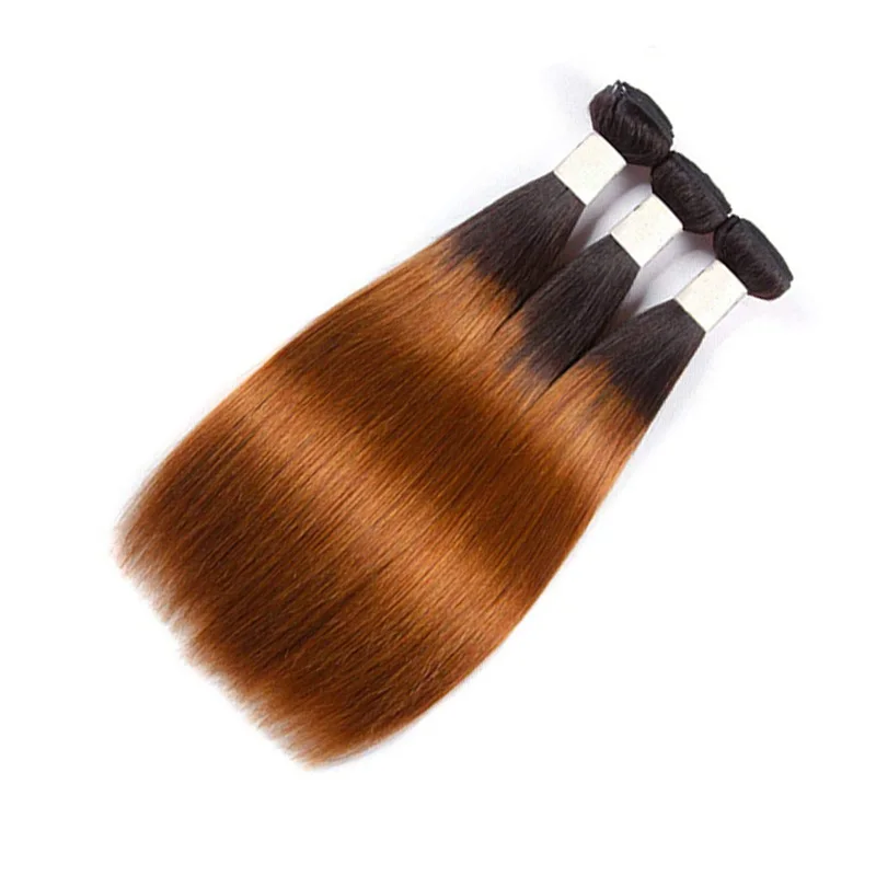 
Colored Brazilian Straight Hair Bundles Closure 1B/30# Ombre Color Human Hair Weave 3 Bundles with Closure 