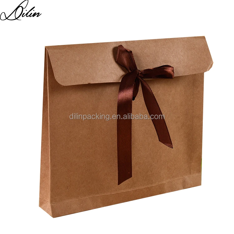 24*18*0.7CM brown kraft T-shirt envelope for packing with ribbon and gusset