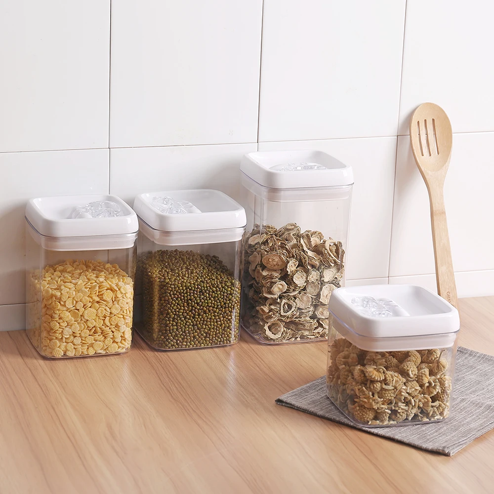 Airtight storage container with sealed plastic lid square dry food storage container 4 pcs pack can be customized