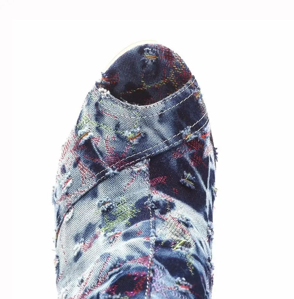 2021 women  denim open toe knee boot stiletto  women platform high heel knee boots shoes for ladies