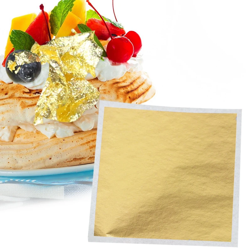 9.33*9.33 cm 25 Sheets/Transfer Pack High Quality gold leaf foil 24 k Edible gold flakes for cosmetics skin care real gold leaf