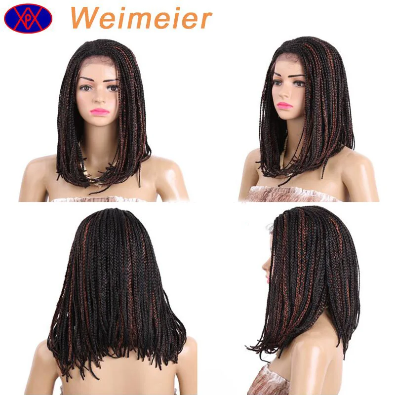 
Hot selling shawl lace BOBO head color three-stranded braided wigs synthetic lace front wig braids 