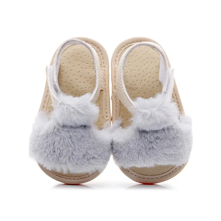Soft Fur Hairy Sandals Shoes Summer Baby Girl Sandals Baby Infant Toddler Rubber Anti-slip Princess Baby Shoes for Girl Sandals