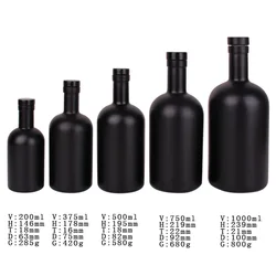 500ml black glass wine bottles vodka classical glass bottles for liquor