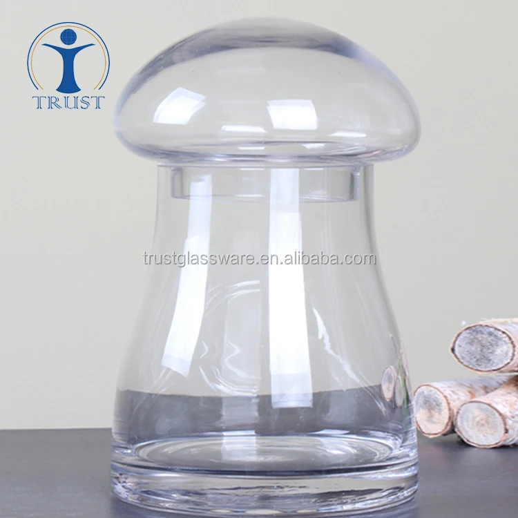 Wholesale Manufacturer Eco-Friendly Food Container Plant Decoration Mushroom Shaped Glass Storage Jar With Lid