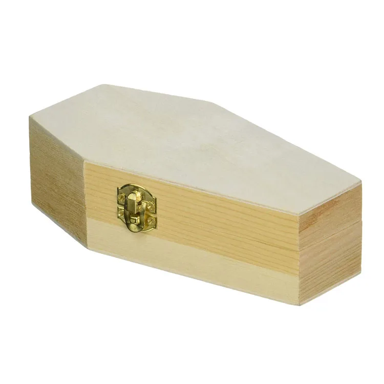 Custom Unfinished Plain Wood Coffin Shape Gift Box With Hinged Lid