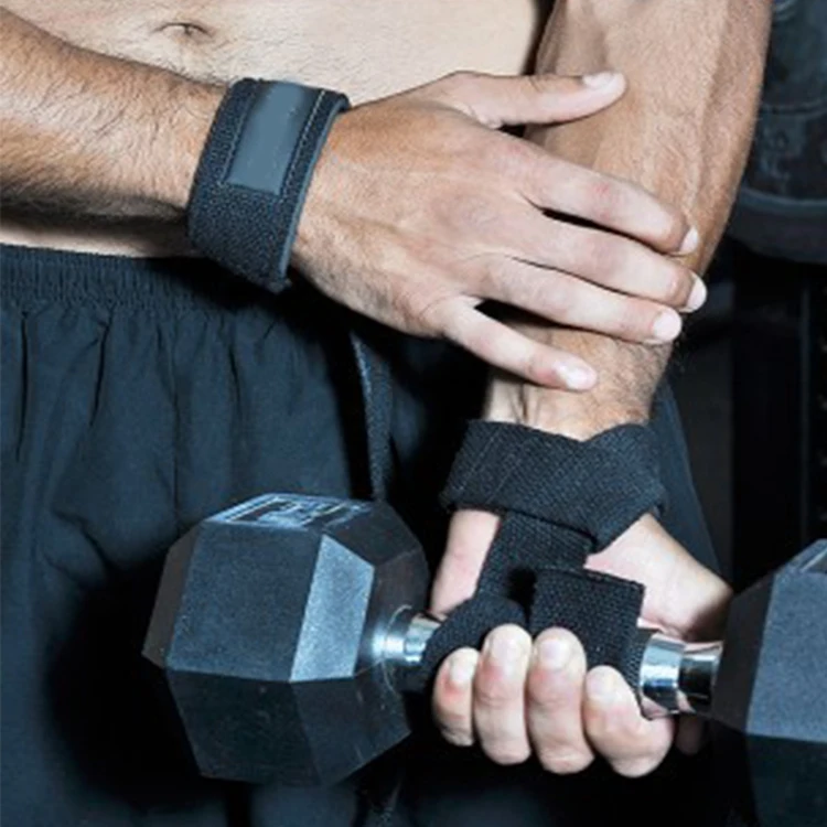 Custom Logo Black Cotton Weight Lifting Straps Gym Heavy Duty Weightlifting Wrist Straps