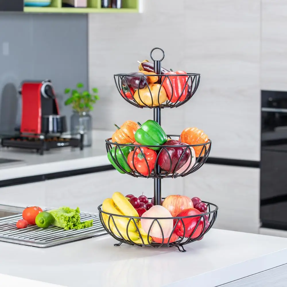Metal Wire 3-Tier Fruit Basket Stand Vegetable Bread Basket Holder fruit stand Countertop Fruit Bowl Storage Organizer