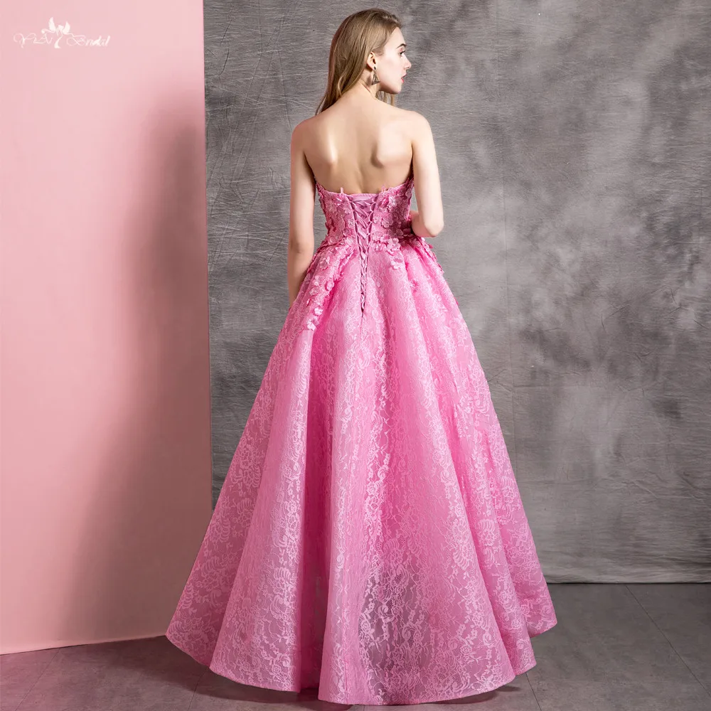 RSE899 3D Flowers Bridesmaid Pink High Low Lace Girls Graduation Party Dresses Prom Dress