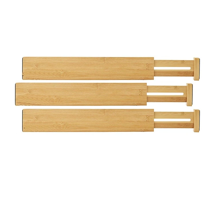 Bamboo Drawer Divider Organizer. Set of 4 - Spring loaded, Expandable, Adjustable & Stackable Dividers