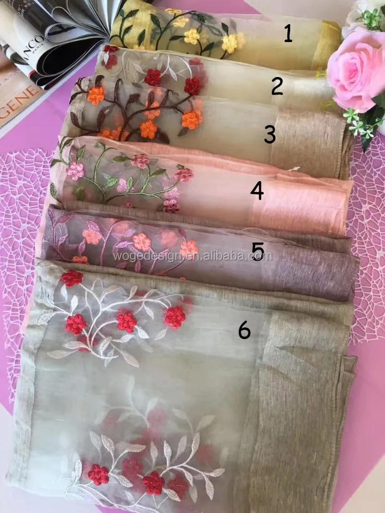 New designer summer Chinese design gauze fabric shawls wrap echarpe mascadas women headwear embroidery florals cotton silk scarf