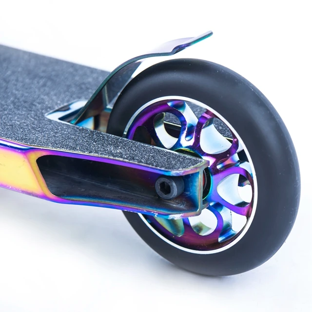 Профессиональный алюминиевый самокат для фристайла профессиональный Радужный нео-хром трюковый