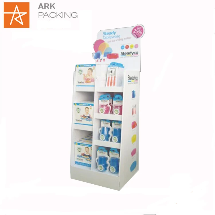 Customized Flooring Merchandise Display HOOK Paper Corrugated Cosmetics Cardboard Display