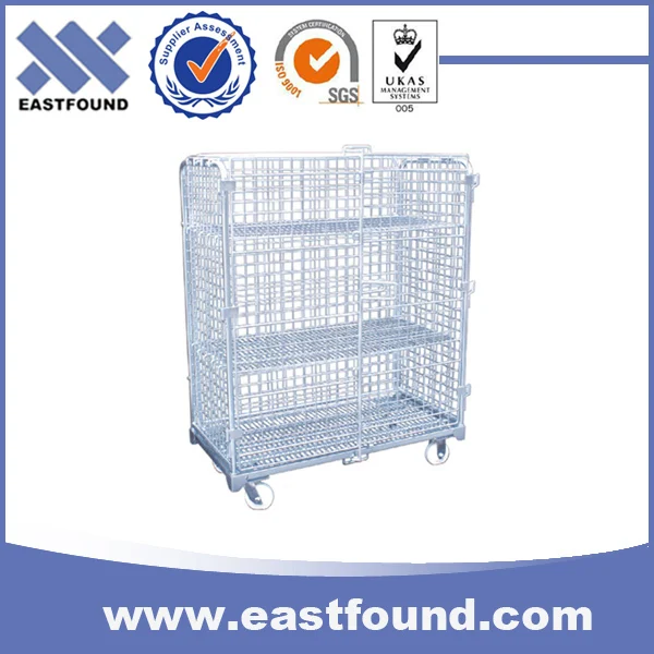 Galvanized wire transport cage pallet trolley cart