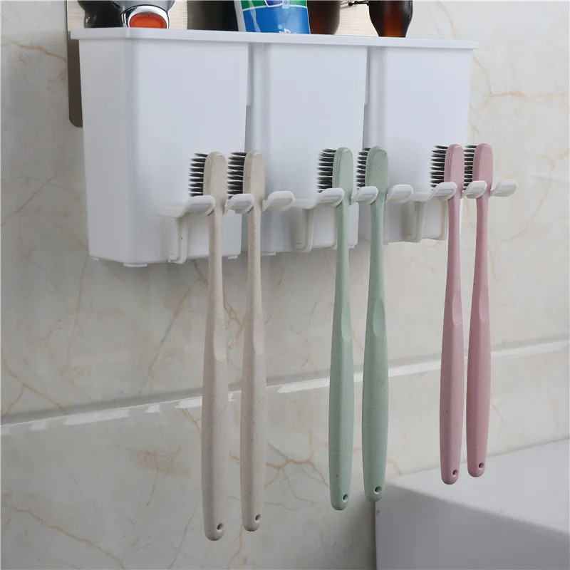 Hot Selling Modern Family  Bathroom Accessories Plastic Toothbrush Toothpaste Holder Set With Storage Rack