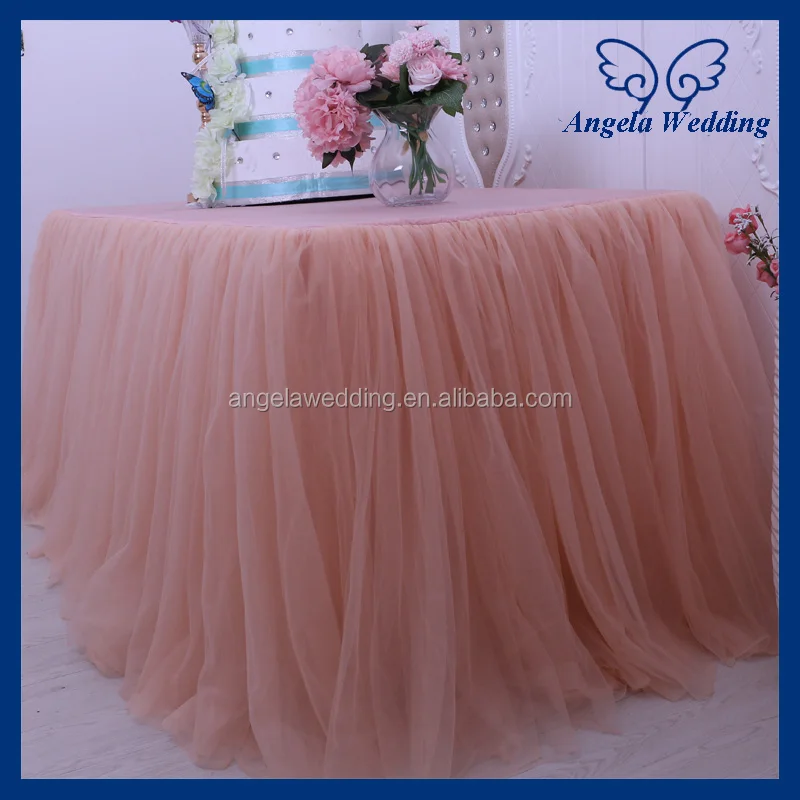
SK005F New arrival peach tulle bridal wedding table skirt 