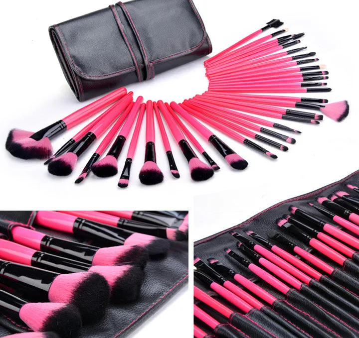 rose pink 32 piece cosmetic make up brush set