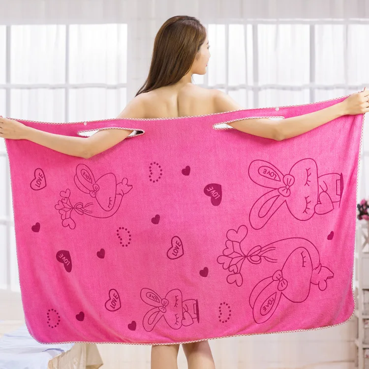 wholesale polyester cartoon printed can wear bath towel 80 * 135cm long dress